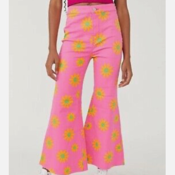 Free People Denim - NWT Free People Youthquake Printed Floral Crop Jeans In Lipstick Combo